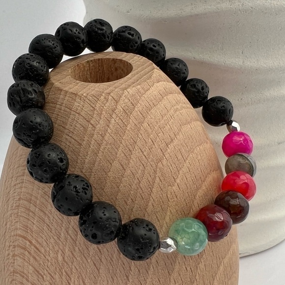 GEMSTONE & Lava Stone Diffuser Beaded Bracelet - Picture 4 of 13
